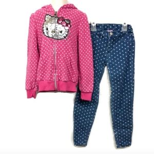 Hello Kitty Girls Skinny Jeans Pink Bling Hoodie 6